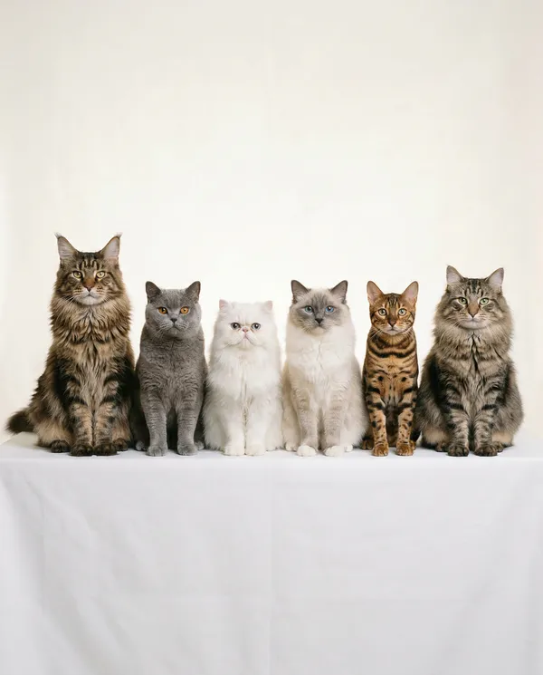 Verschiedene Katzenrassen – Maine Coon, BKH, Perser, Ragdoll, Bengal, Norwegische Waldkatze